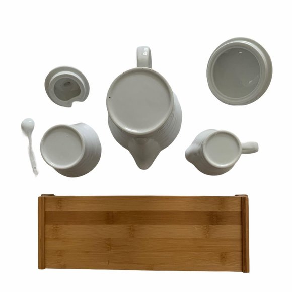 NWOB Tea Coffee Serving Set Bamboo Tray Modern Simple - Picture 3 of 11
